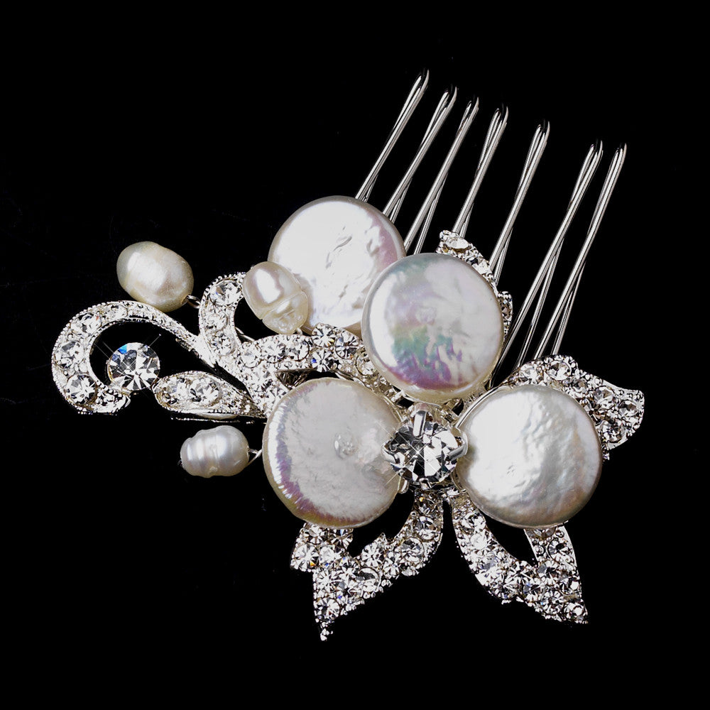 Silver Keshi Pearl Hair Comb 912