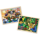 Melissa & Doug Wooden Jigsaw Puzzles Set - Rainforest Animals and Pirate Ship 2pc