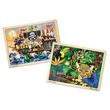 Melissa & Doug Wooden Jigsaw Puzzles Set - Rainforest Animals and Pirate Ship 2pc